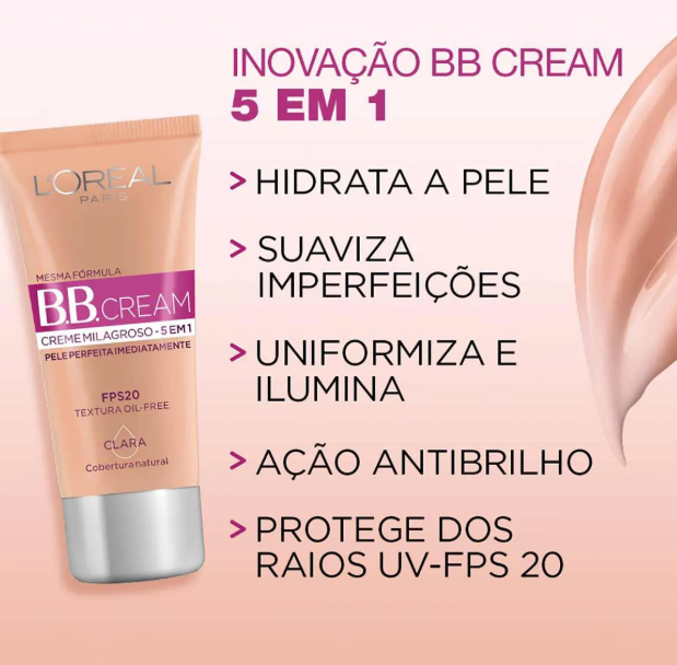 Base BB Cream L'Oréal Paris 5 em 1 Dermo Expertise Cor Média FPS 20 30ml - Imagem 5