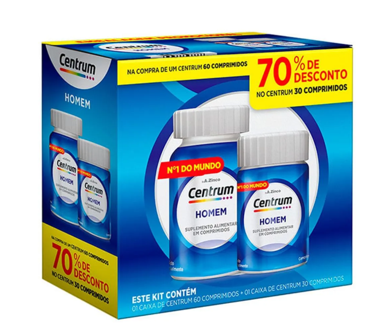 Kit Polivitamínico Centrum Essentials Homem de A a Zinco 60 + 30 comprimidos