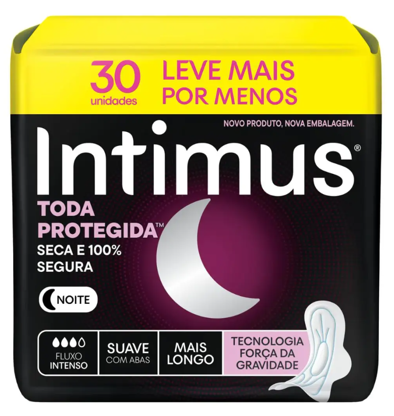 Absorvente Intimus Noturno Toda Protegida Cobertura Suave Com Abas 30 unidades
