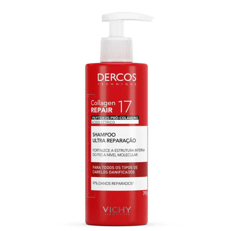 Shampoo Ultra Reparação Vichy Dercos Collagen Repair 17 com 390g
